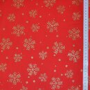 Weihnachts - Stoff Goldener Schneefall Rot
