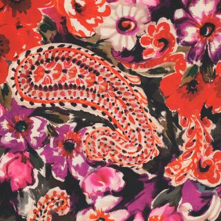 Polyesterkrepp Blumen und Paisley