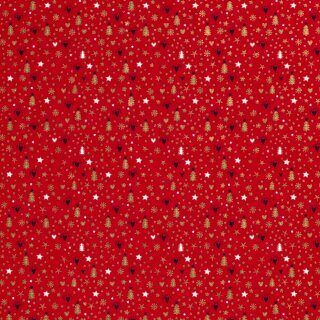 Weihnachts - Stoff Goldene Weihnachtsbäume Rot