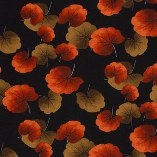 Polyesterkrepp Blumen auf schwarz
