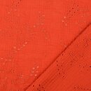 Double Gauze bestickt Flowersplash orangerot