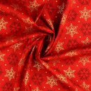 Weihnachts - Baumwollstoff goldene Schneeflocken auf rot