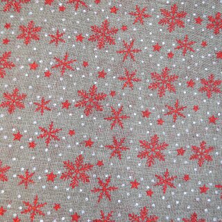 Jute natur Schneeflocken rot Glitzer